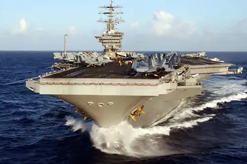 Aircraft carrier at sea.